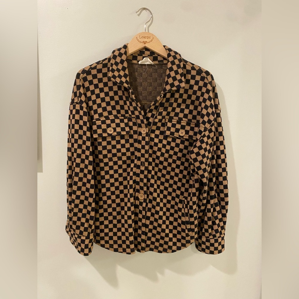 Checkered Brown and Black Shacket - Size Small